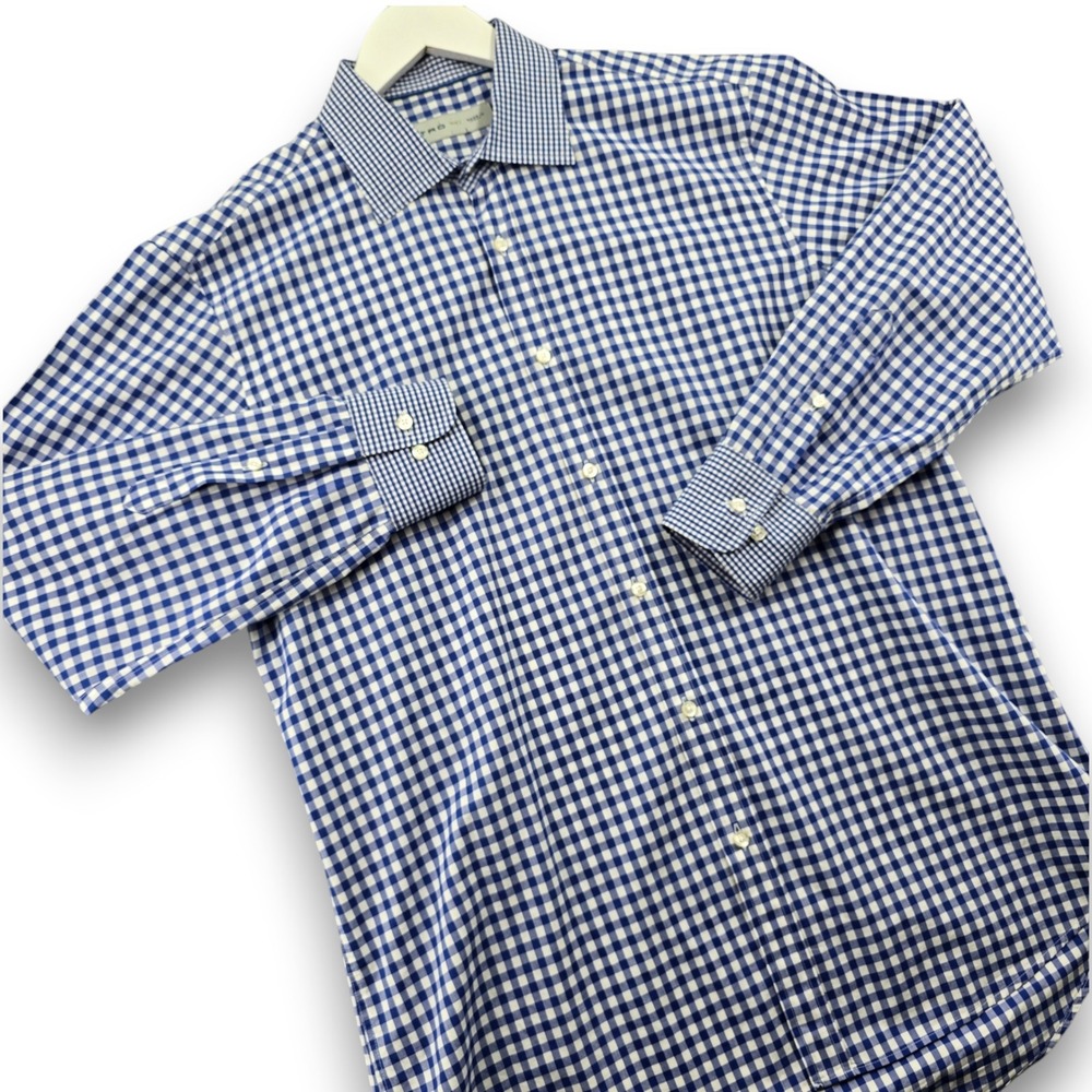 Etro Milano Men 41 Blue White Gingham Check Cotton Button Up Shirt Made in Italy